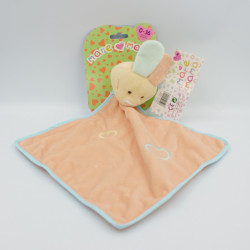 Doudou plat lapin orange bleu coeurs MARE MAMA