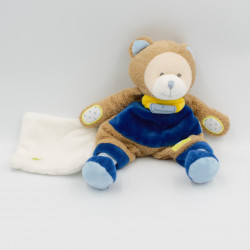Doudou et compagnie ours beige bleu jaune coeur mouchoir Les Ptitous