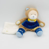 Doudou et compagnie ours beige bleu jaune coeur mouchoir Les Ptitous