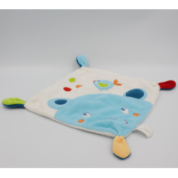 Doudou plat carré ours oiseau blanc bleu vert orange rouge NICOTOY