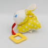 Ancien Doudou lapin blanc jaune anneau FISHER PRICE