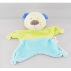 Doudou plat ours bleu vert Nicotoy 