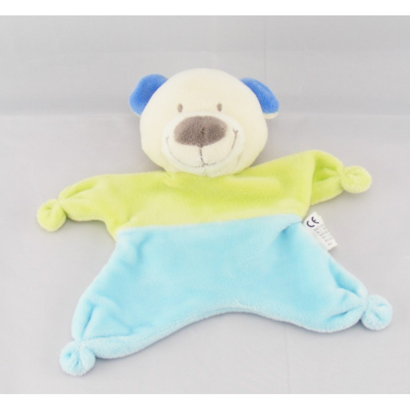 Doudou plat ours bleu vert Nicotoy 