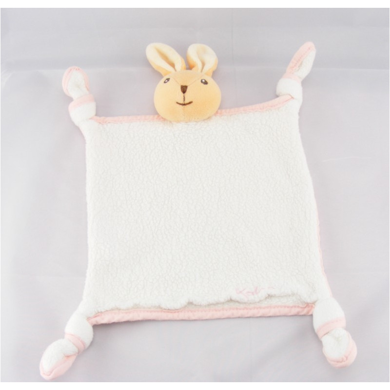 Doudou plat lapin rose blanc KALOO