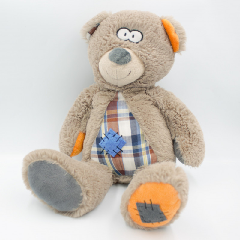 Peluche ours marron orange carreaux CA CREDIT AGRICOLE