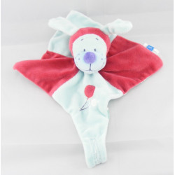 Doudou plat chien rouge bleu attache tétine TEX BABY