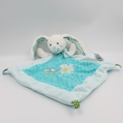 Doudou plat lapin blanc bleu hibou renard MOTS D'ENFANTS