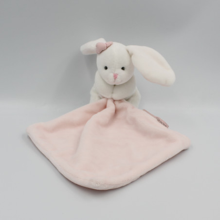 Doudou et compagnie lapin blanc rose noeud mouchoir