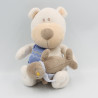 Doudou musical ours blanc beige écharpe bleu otarie BENGY