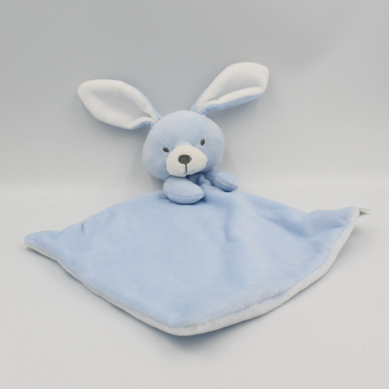 Doudou plat lapin bleu blanc MES PETITS CAILLOUX CMP