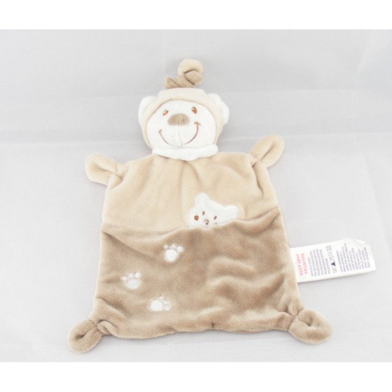 Doudou plat ours marron beige empreintes NICOTOY