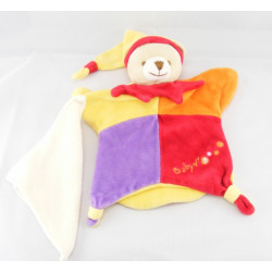 Doudou plat ours arlequin rouge jaune mauve BABY NAT