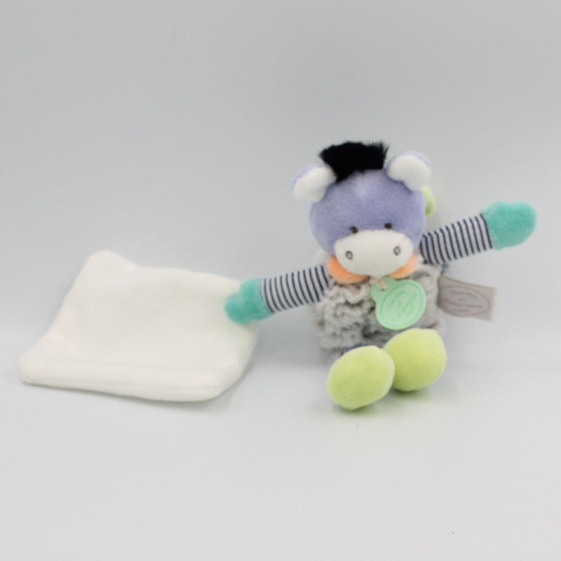 Doudou et compagnie ane gris vert bleu mauve mouchoir Choupi doudou