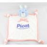 Doudou Plat carré Lapin blanc carreaux bleu PICOT