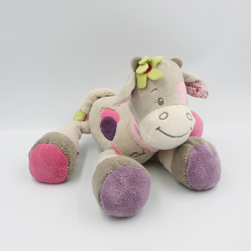 Doudou girafe vache grise rose violet Alyzée NATTOU