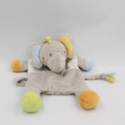 Doudou plat éléphant gris bleu orange vert oiseau NICOTOY