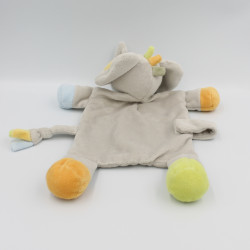 Doudou plat éléphant gris bleu orange vert oiseau NICOTOY