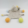 Doudou plat éléphant gris bleu orange vert oiseau NICOTOY