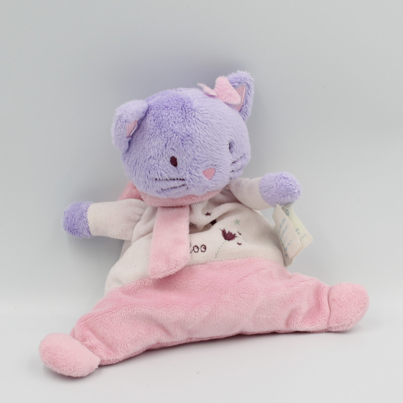 Doudou plat lapin beige rose blanc MAILOU