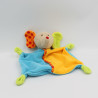 Doudou plat éléphant bleu orange vert FEHN