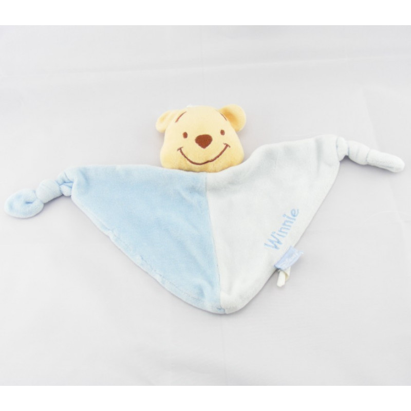 Doudou plat bleu et bleu ciel Winnie l'ourson 