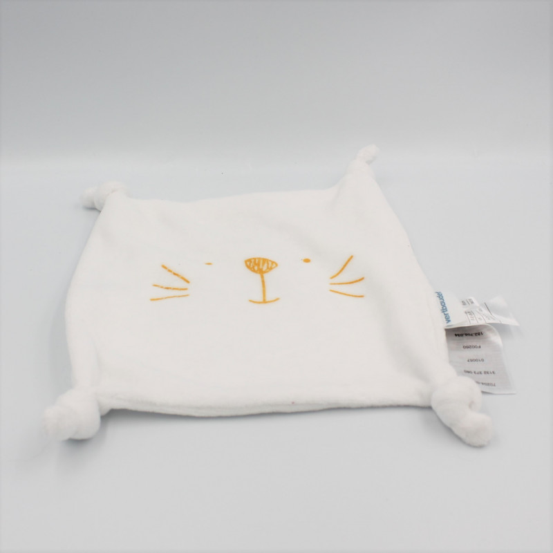 Doudou plat carré blanc ours chat VERTBAUDET