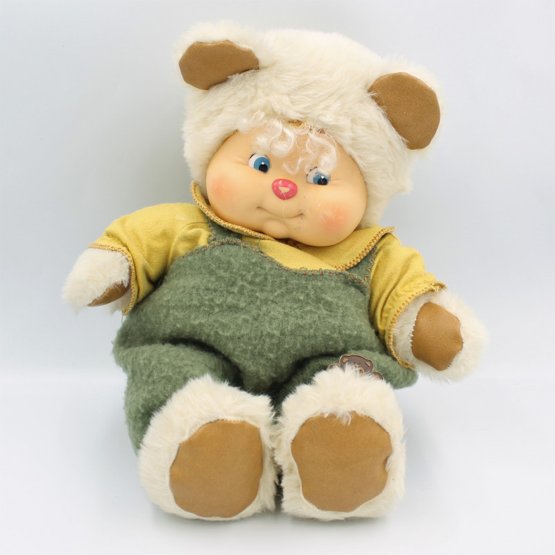 Ancienne Peluche ours blanc Nombrilou habillé AJENA