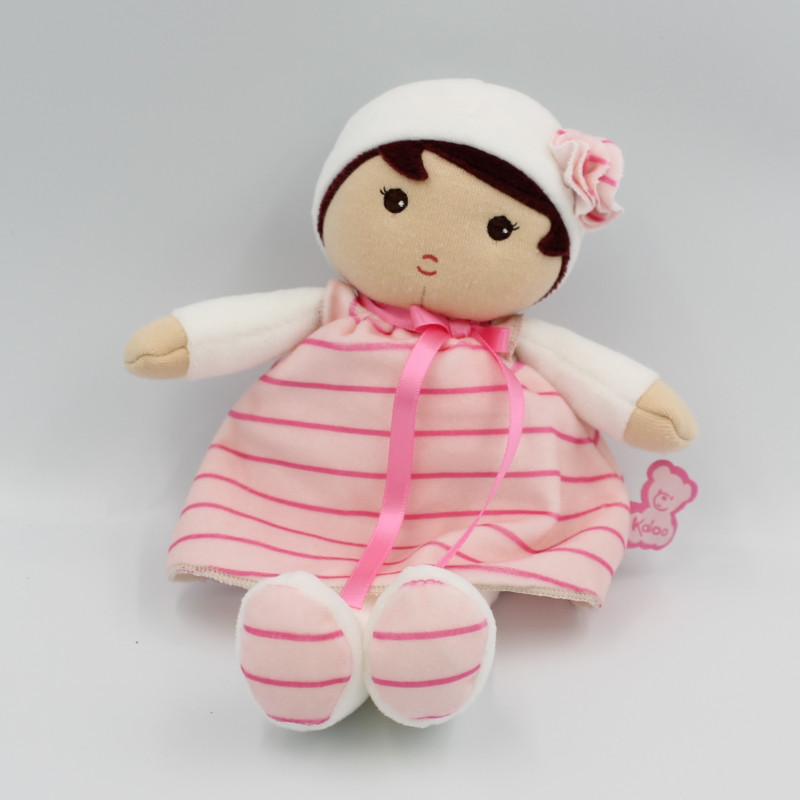 Doudou poupée blanc rose rayé coeurs KALOO 23 cm