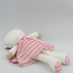 Doudou poupée blanc rose rayé coeurs KALOO 23 cm
