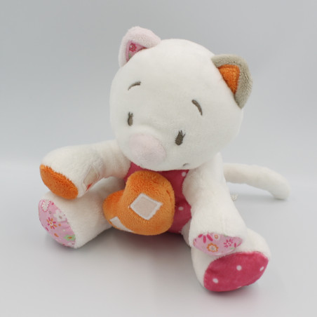 Doudou musical chat blanc orange rose fleurs Celia Iris et Babette NOUKIE'S
