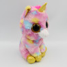 Peluche licorne rose jaune bleu pois Gros yeux brillant Fantasia TY