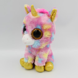 Peluche licorne rose jaune bleu pois Gros yeux brillant Fantasia TY 