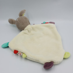 Doudou plat lapin blanc beige prune vert Tinoo SAUTHON