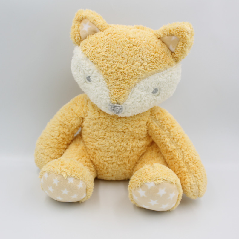 Doudou peluche renard orange blanc étoiles