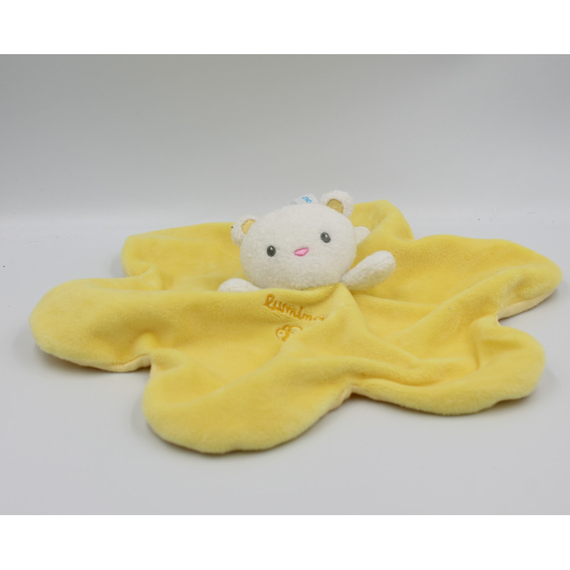 Doudou plat ours blanc jaune LUMINOU