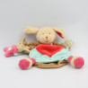 Doudou et compagnie marionnette chien beige bleu rouge fraise