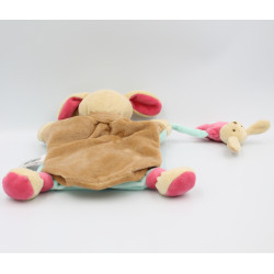 Doudou et compagnie marionnette chien beige bleu rouge fraise