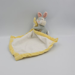 Doudou lapin gris Pan-pan Panpan avec mouchoir blanc jaune DISNEY BABY