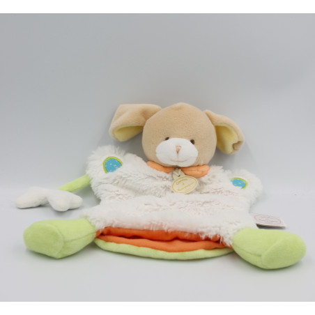 Doudou et compagnie plat marionnette chien blanc vert orange Choupi