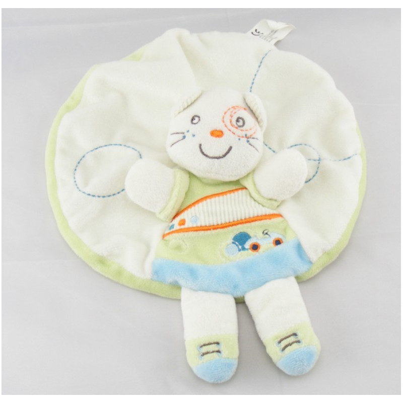 Doudou hochet chat bleu vert voiture NICOTOY KIABI