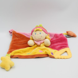 Doudou plat poupée lutin fille rose jaune étoile MOTS D'ENFANTS