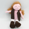 Doudou poupée rose marron blanc Valentine Ecuyere JACADI