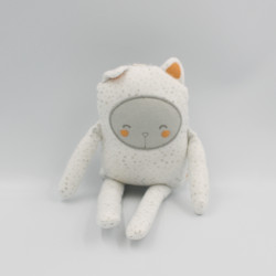 Doudou ours chat blanc gris orange étoiles DPAM