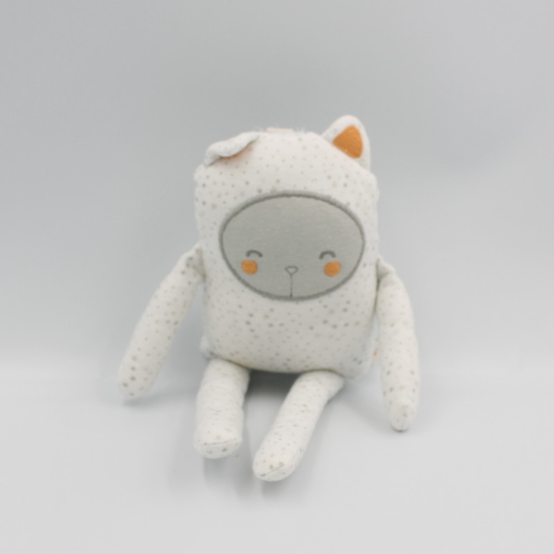 Doudou ours chat blanc gris orange étoiles DPAM