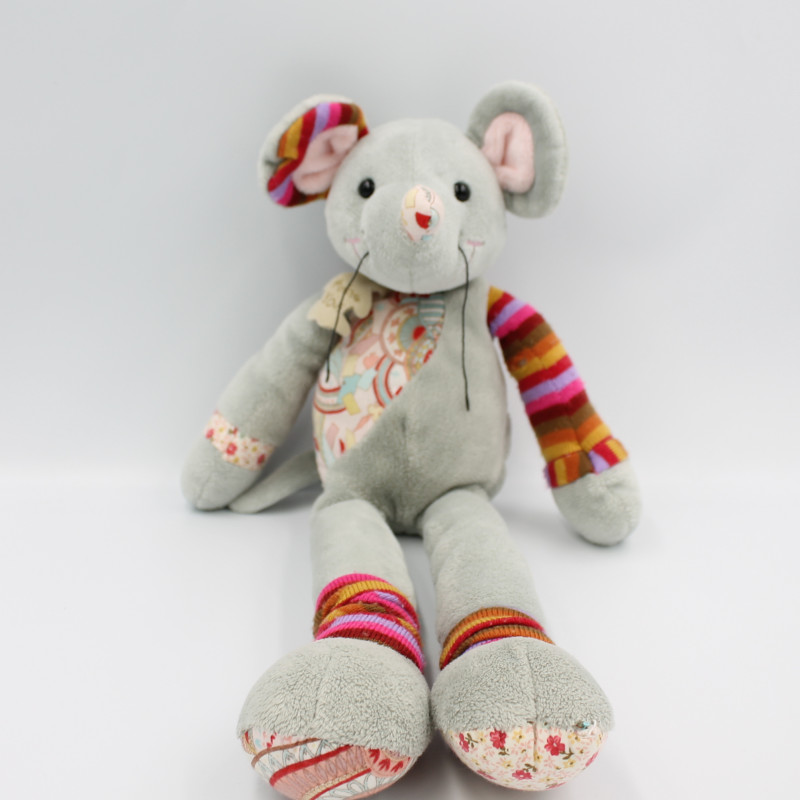 Doudou souris grise fleurs HISTOIRE D'OURS