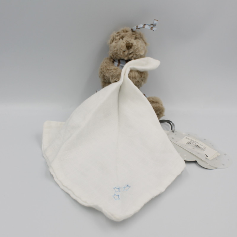 Doudou ours beige marron short mouchoir blanc ABSORBA