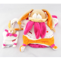  Doudou compagnie plat lapin rouge orange maman pétale