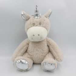 Doudou peluche licorne beige gris argenté