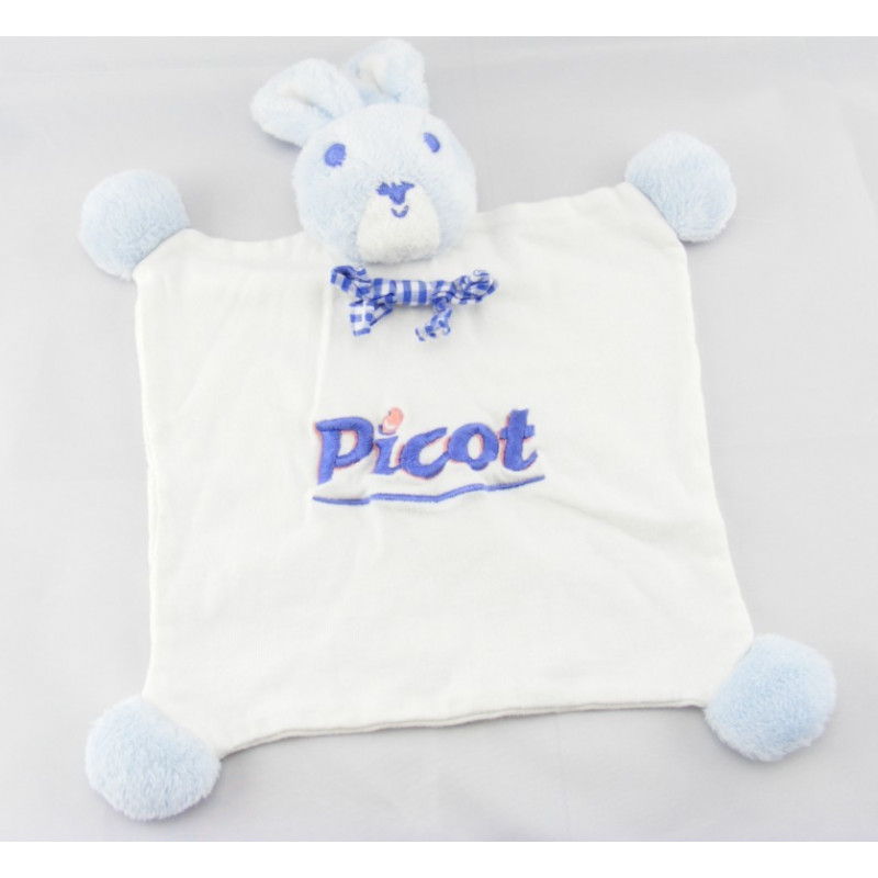 Doudou Plat carré Lapin bleu PICOT