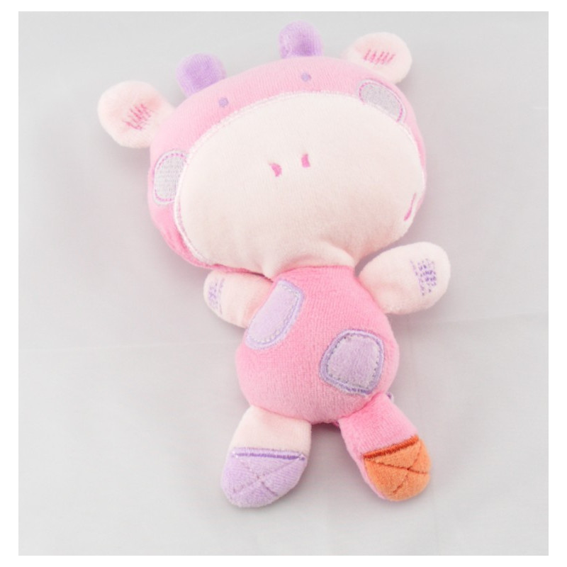 Doudou girafe vert rose blanc AUCHAN
